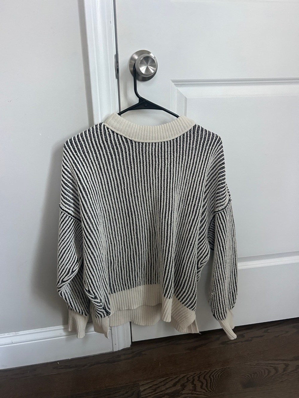 aerie Black & Cream Striped Crewneck Sweater